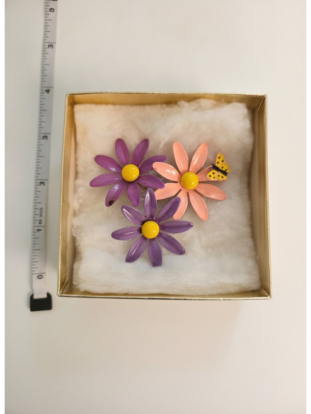 Vintage Floral Enamel Pin Brooch Set with Butterfly Accent